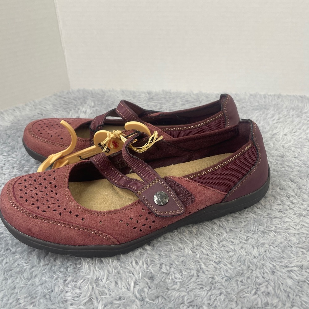 Earth Spirit Mary Jane Flats Womens Size 8 Burgundy Leather FishermanComfort